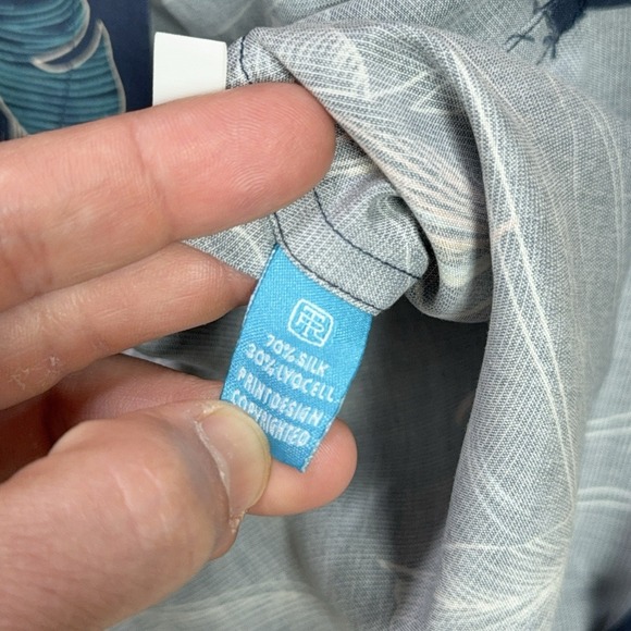 Tori Richard Shirt Mens 2XL Navy Blue Floran Hawaiian Silk Blend SS Button Up - Picture 10 of 10